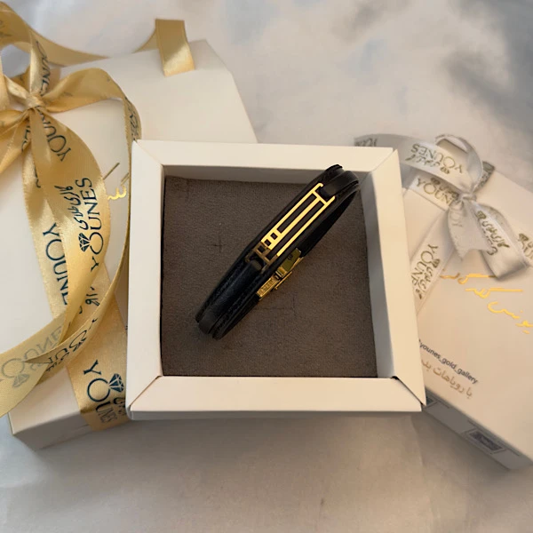 تصویر دوم دستبند طلا چرم مردانه L172